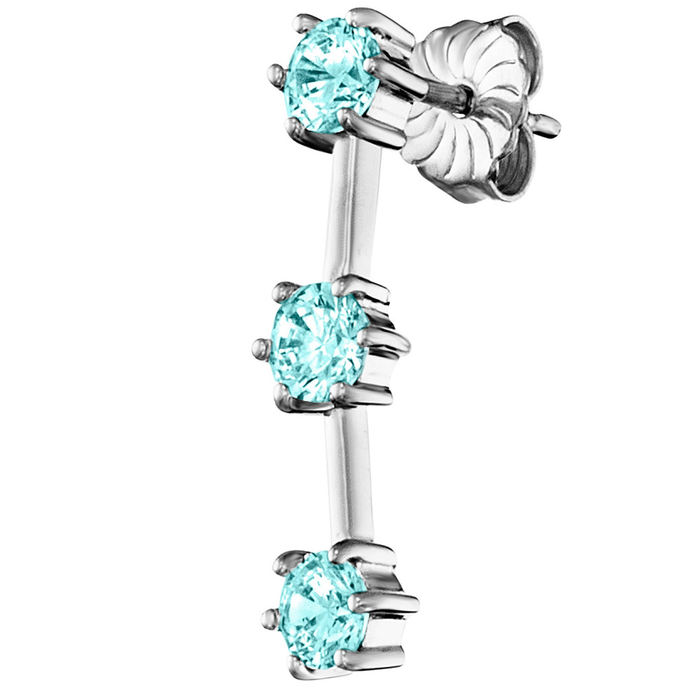 Julie Julsen Stud 925 silver with 3 blue cubic zirconia