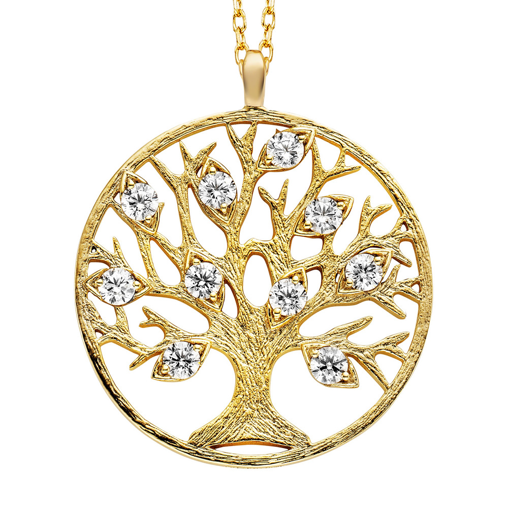 Julie Julsen Collier Chaîne d’ancrage 925 Arbre de vie plaqué or avec 10 Zircons 42-48cm de long