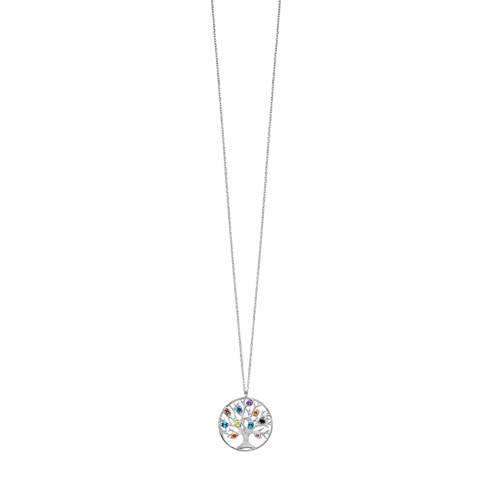 Julie Julsen Necklace anchor chain 925 silver tree of life with 10 cubic zirconia 42-48cm long