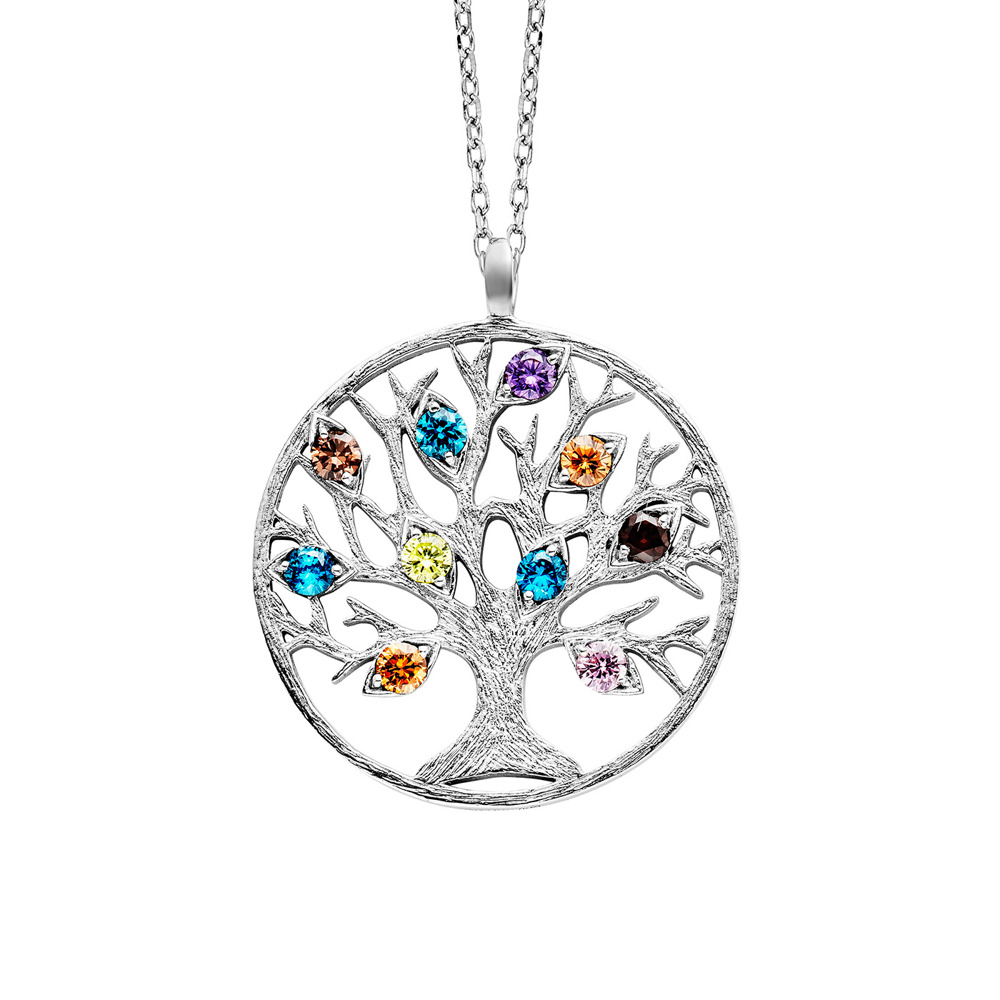 Julie Julsen Collier Chaîne d’ancrage 925 Arbre de vie en argent avec 10 Zircons 42-48cm de long