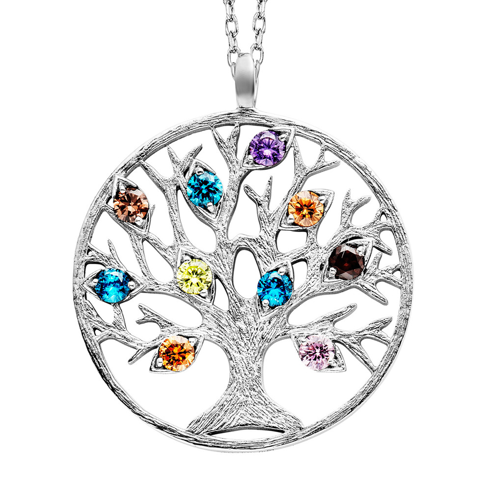 Julie Julsen Collier Chaîne d’ancrage 925 Arbre de vie en argent avec 10 Zircons 42-48cm de long