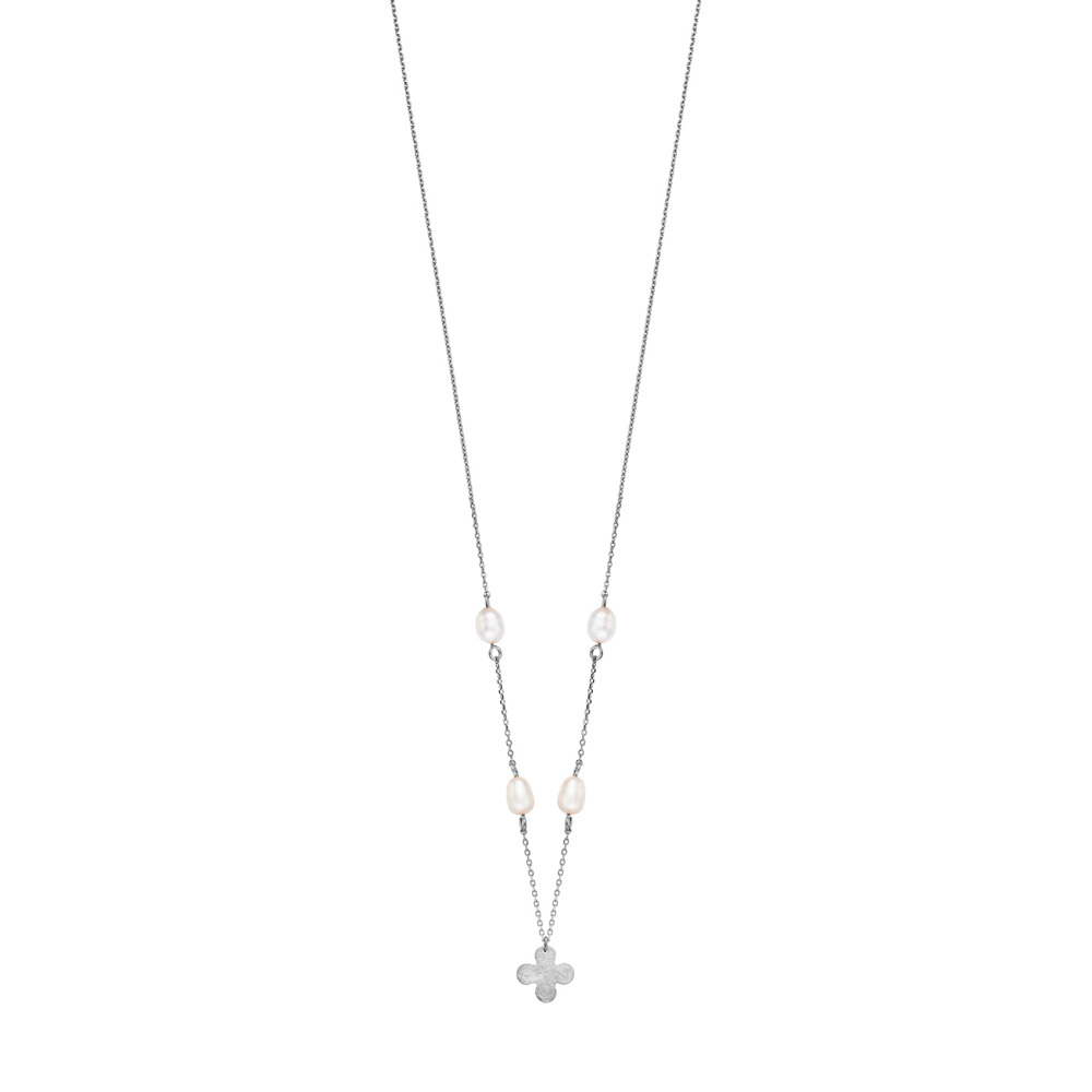 Julie Julsen Collier Chaîne d’ancrage 925 Argent Trèfle avec 4 perles 38-42cm de long