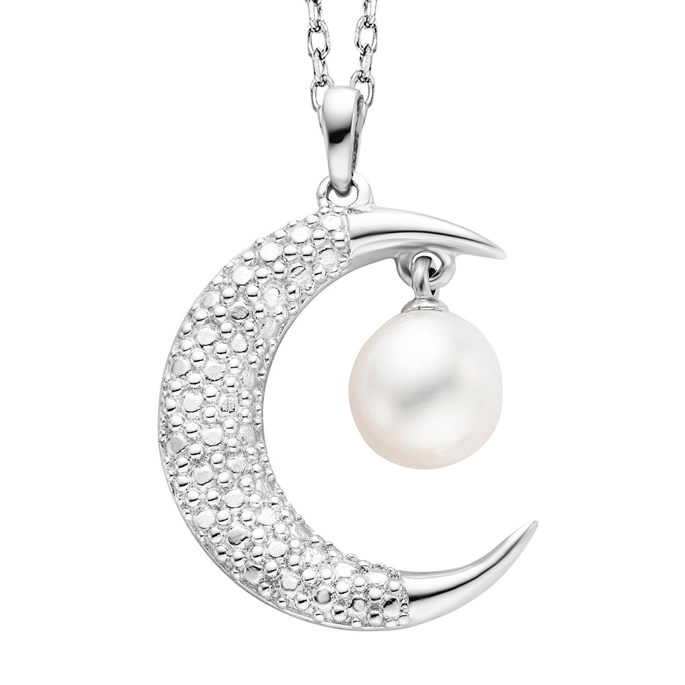 Julie Julsen Collier Ankerkette 925 Silber Mond mit einer Süsswasserperle 40-45cm lang