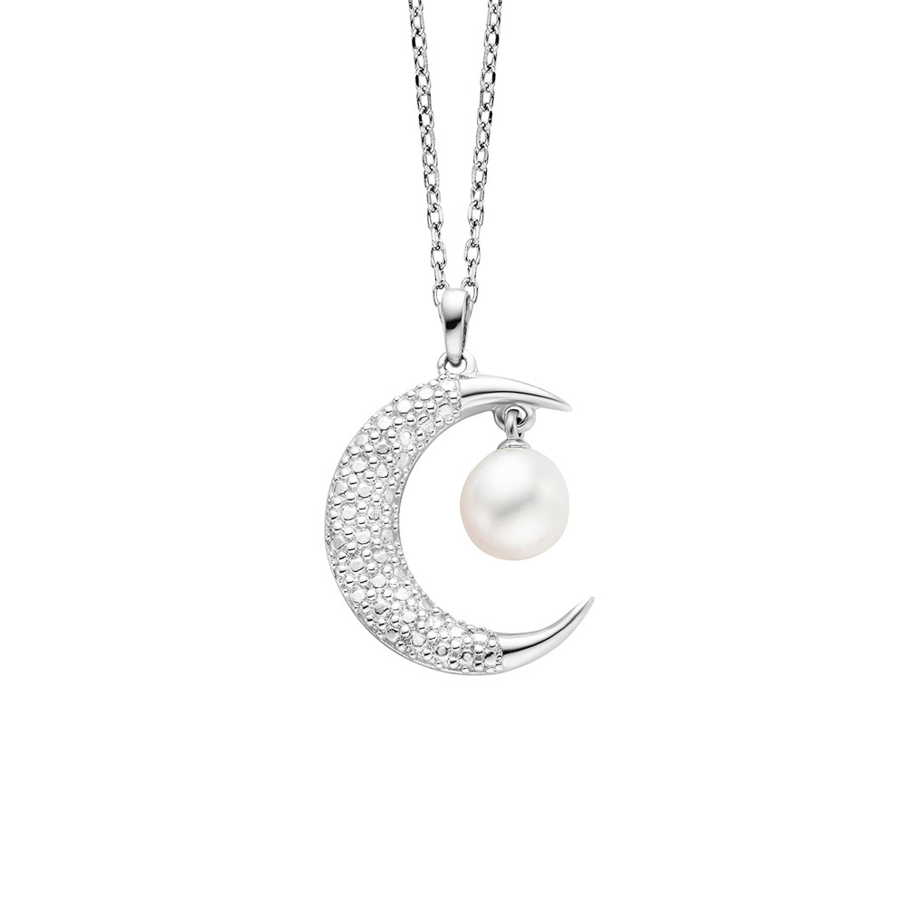 Julie Julsen Collier Chaîne d’ancrage 925 Lune en argent avec une perle d’eau douce 40-45cm de long