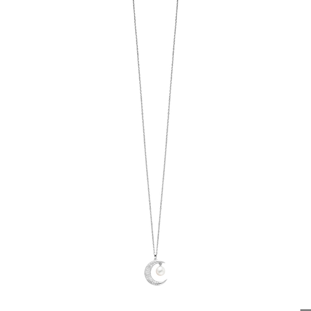 Julie Julsen Collier Chaîne d’ancrage 925 Lune en argent avec une perle d’eau douce 40-45cm de long