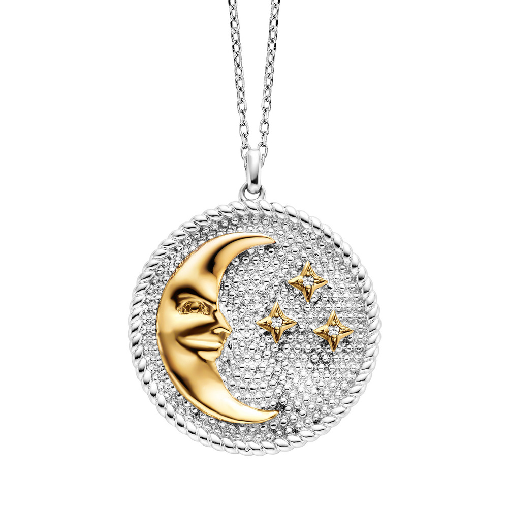 Julie Julsen Collier Chaîne d’ancrage 925 Argent Moonstars avec 3 Zircons 42-48cm de long