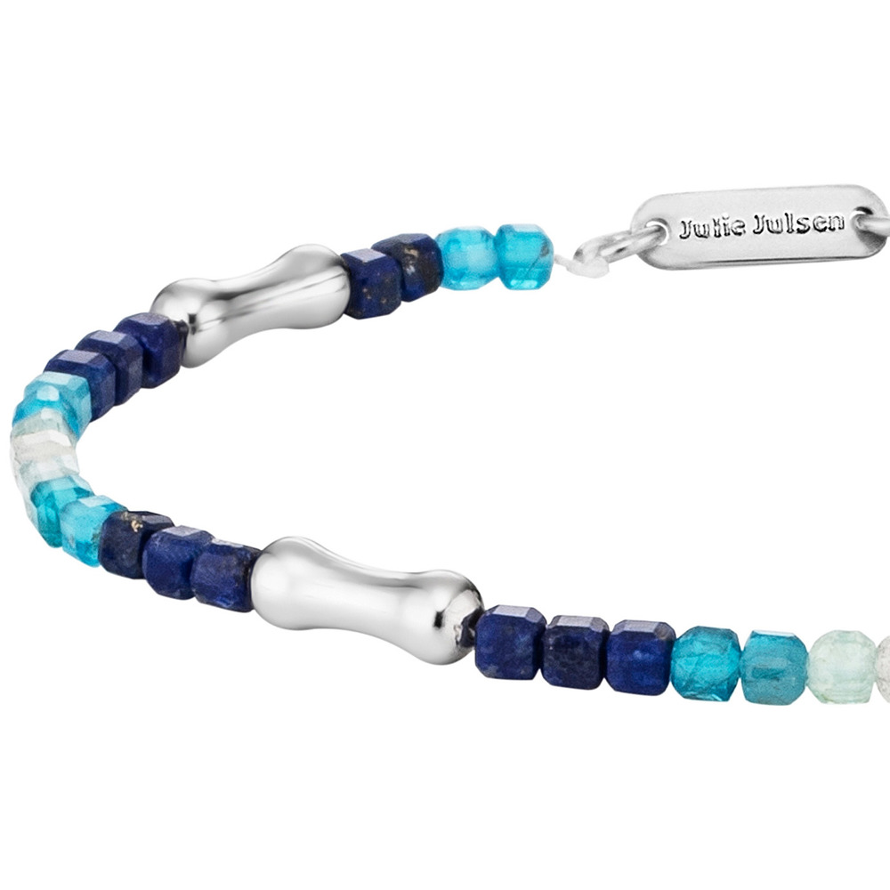 Julie Julsen Loving Stones Bracelet 925 Argent avec pierres de lune bleues et spinelle noire 19.5cm long