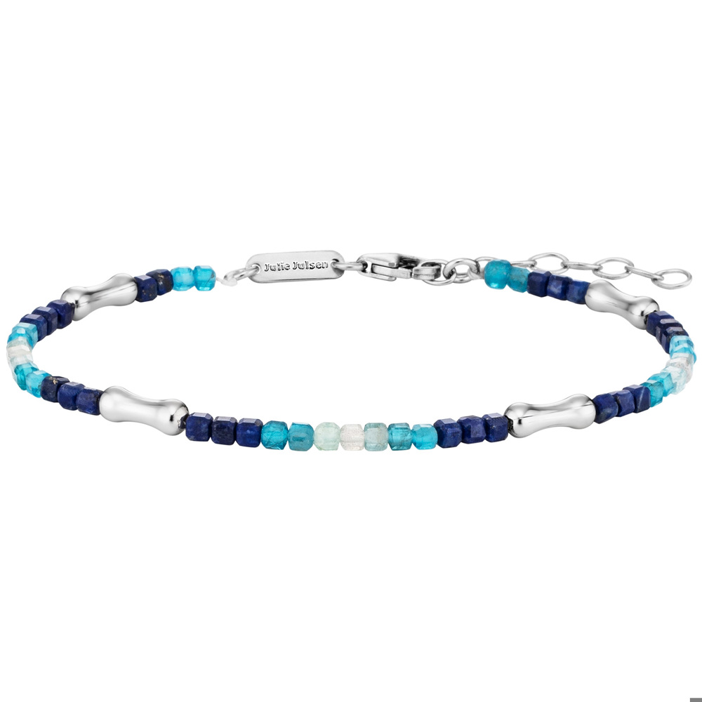 Julie Julsen Loving Stones Bracelet 925 Argent avec pierres de lune bleues et spinelle noire 19.5cm long