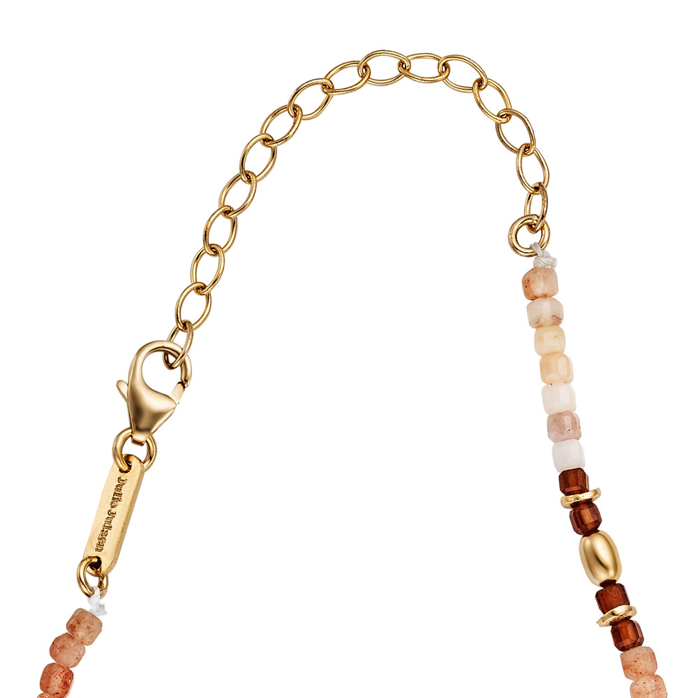 Julie Julsen Loving Stones Necklace 925 silver gold plated with hessonite garnet, pink opal and sunstone 45cm long