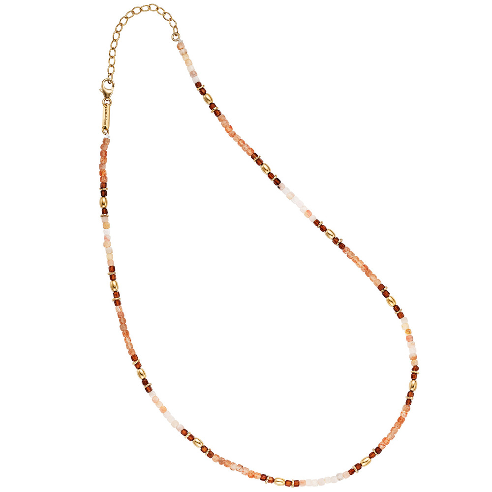 Julie Julsen Loving Stones Necklace 925 silver gold plated with hessonite garnet, pink opal and sunstone 45cm long