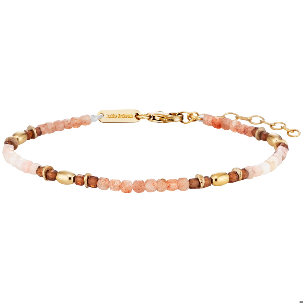 Julie Julsen Loving Stones Bracelet 925 argent plaqué or avec grenat hessonite, opale rose et pierre de soleil 19.50cm long