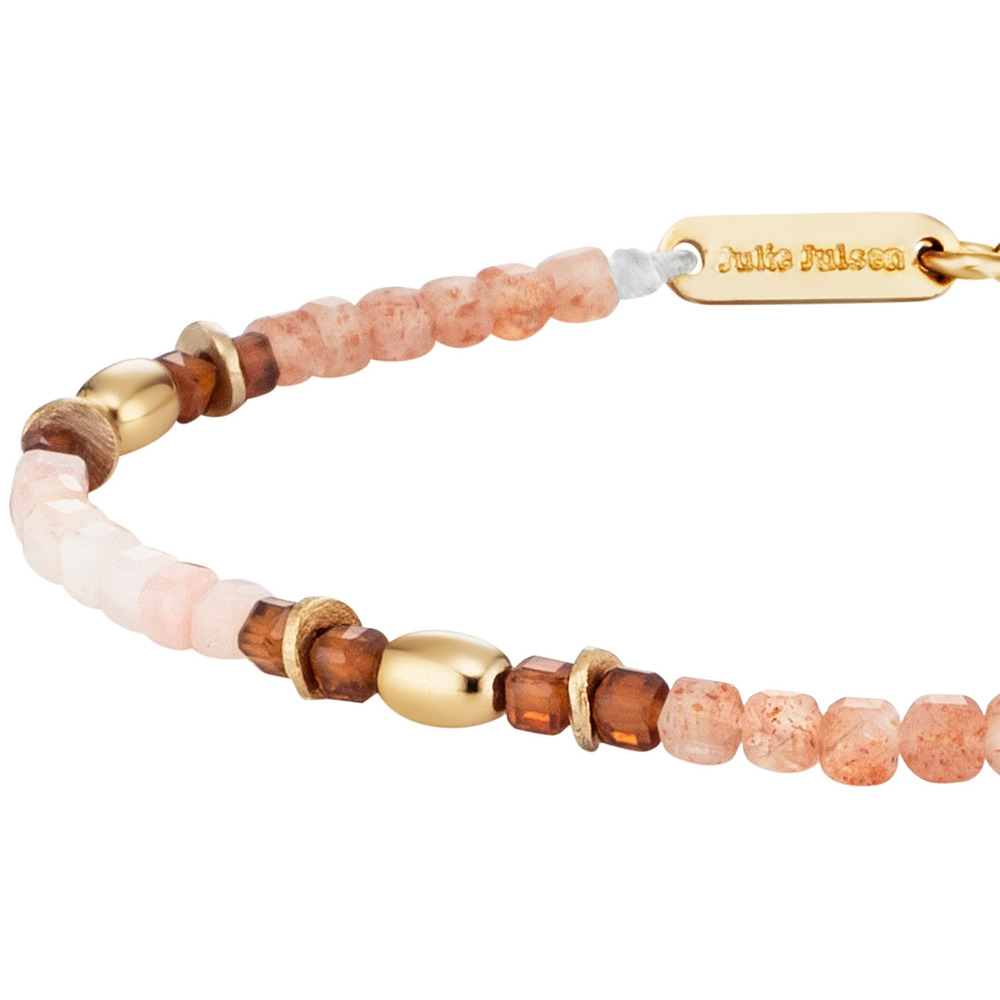 Julie Julsen Loving Stones Bracelet 925 argent plaqué or avec grenat hessonite, opale rose et pierre de soleil 19.50cm long