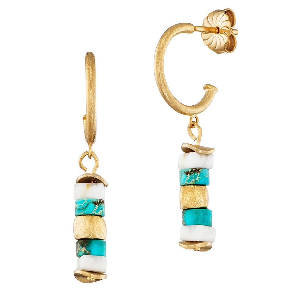 Julie Julsen Loving Stones Stud earrings 925 silver gold plated with jasper and howlite 1.5cm long