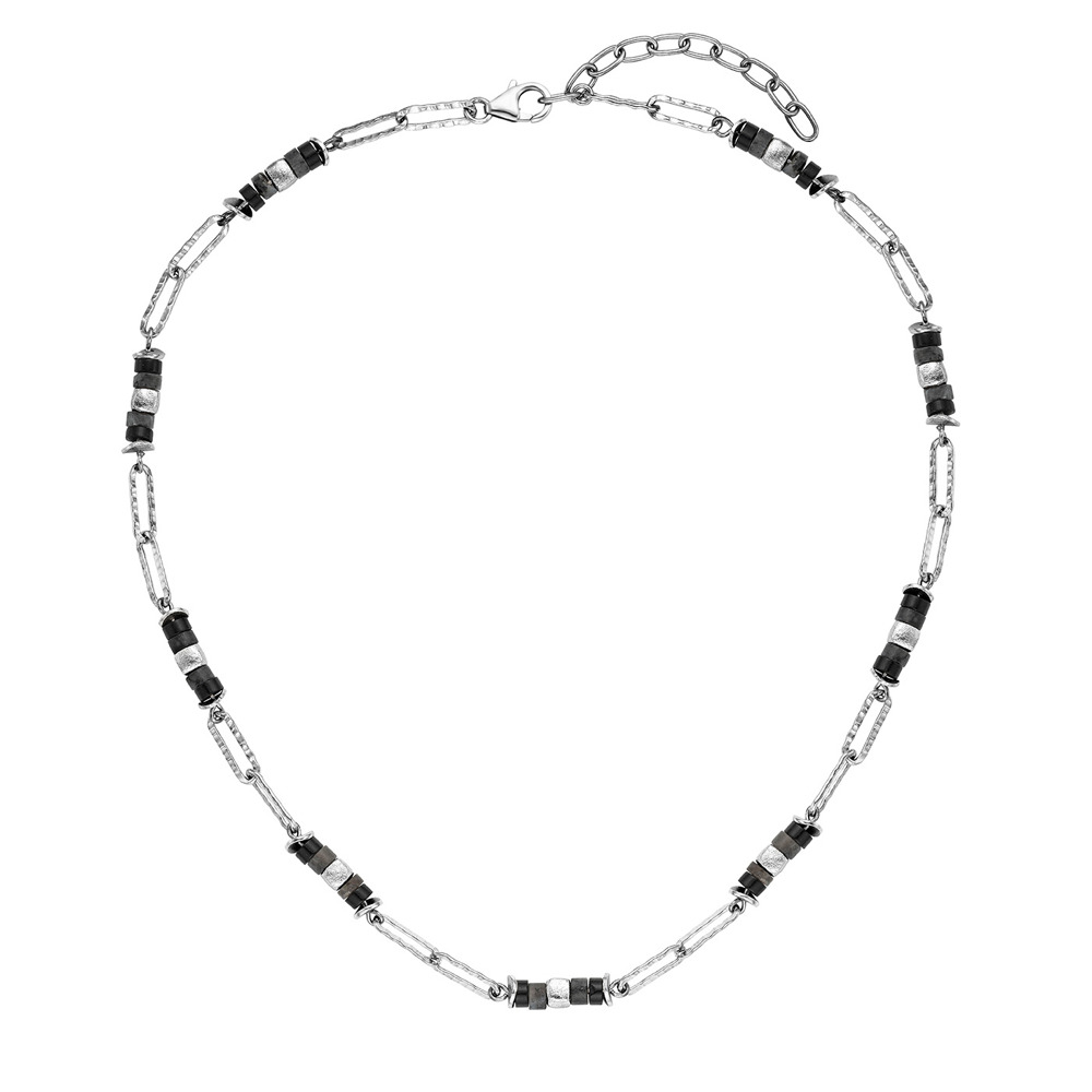 Julie Julsen Loving Stones Collier 925 Argent avec Agate noire et Labradorite noire 45cm de long