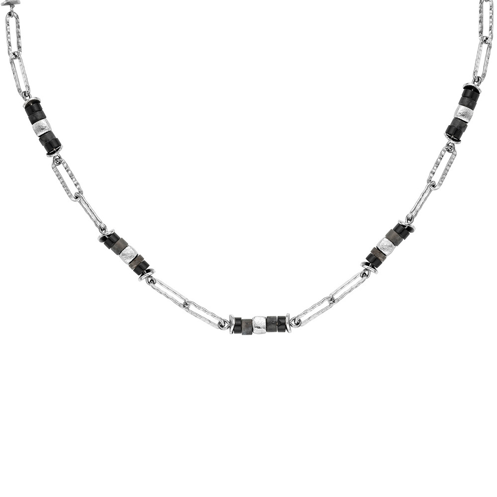 Julie Julsen Loving Stones Collier 925 Argent avec Agate noire et Labradorite noire 45cm de long