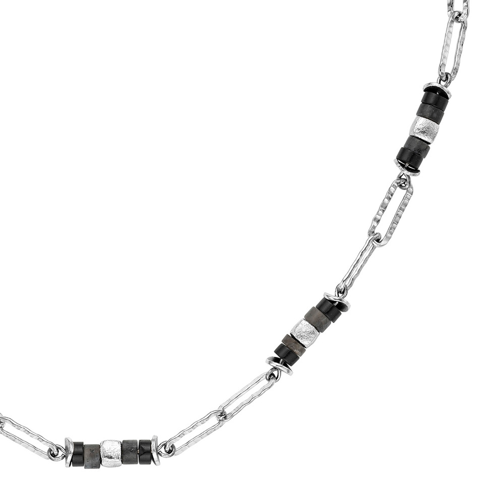 Julie Julsen Loving Stones Collier 925 Argent avec Agate noire et Labradorite noire 45cm de long