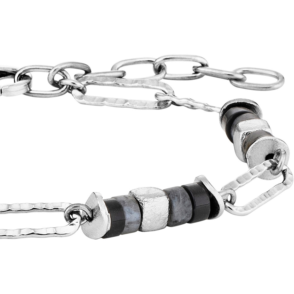 Julie Julsen Loving Stones Armband 925 Silber mit schwarzem Achat und schwarzem Labradorit 19.50cm lang