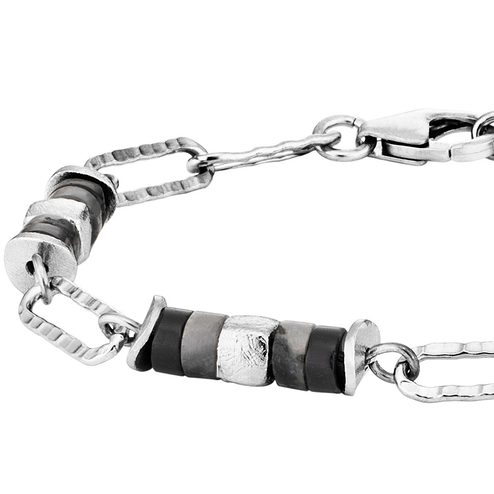 Julie Julsen Loving Stones Bracelet 925 Argent avec Agate noire et Labradorite noire 19.50cm de long