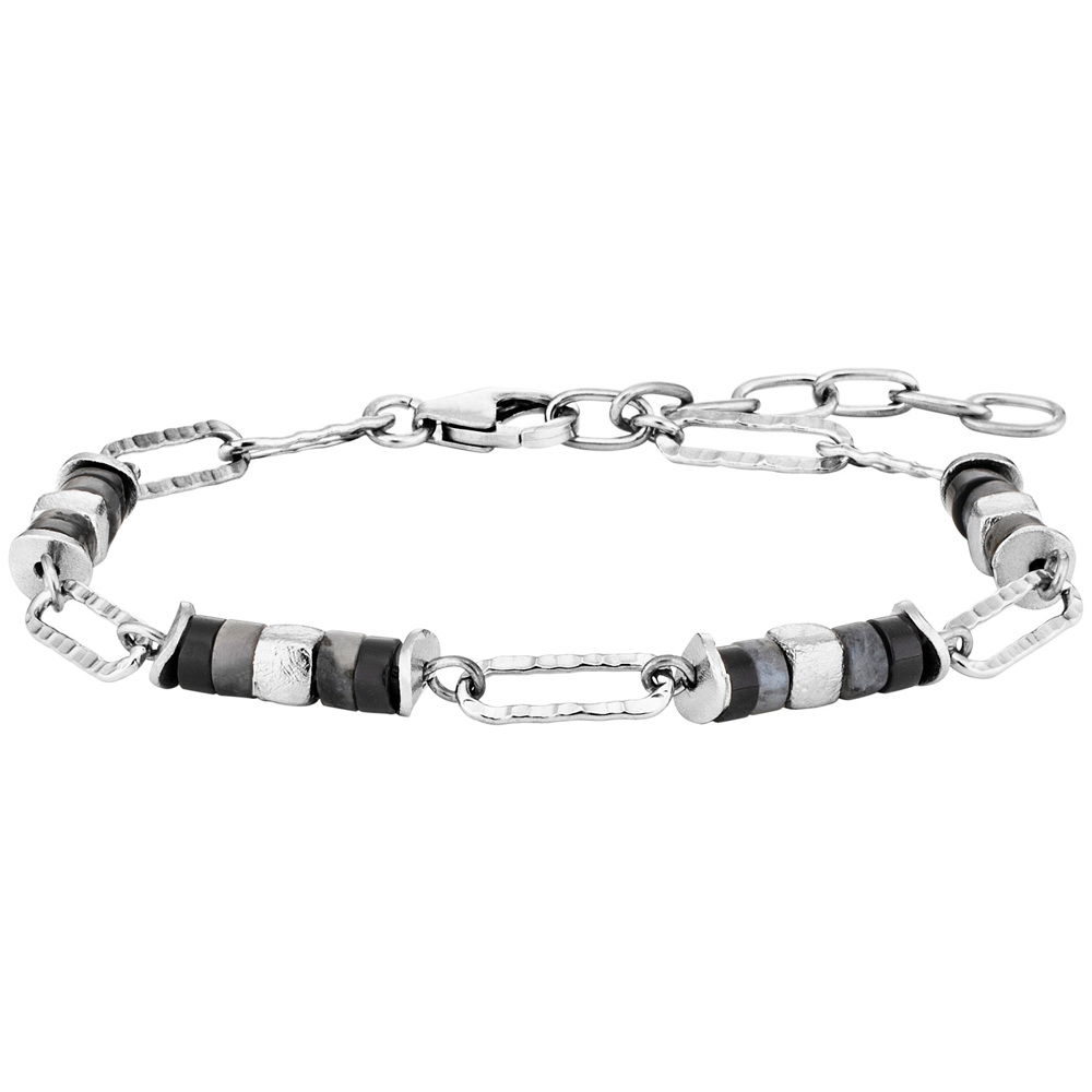 Julie Julsen Loving Stones Bracelet 925 Argent avec Agate noire et Labradorite noire 19.50cm de long