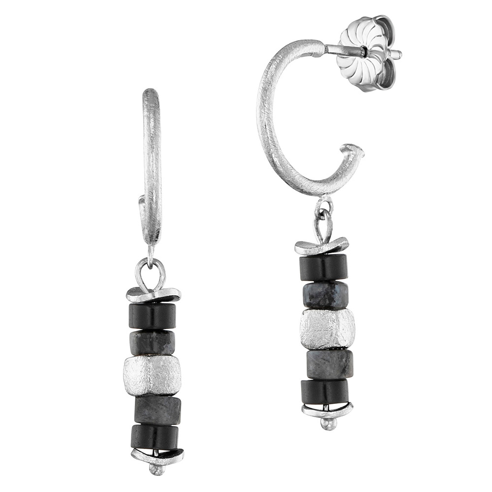 Julie Julsen Loving Stones Stud earrings 925 silver with black agate and black labradorite 1.50cm long