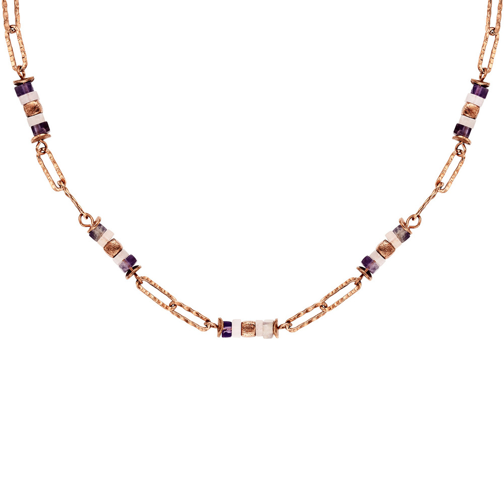 Julie Julsen Loving Stones Necklace 925 silver rose gold plated with amethyst and rose quartz 45cm long