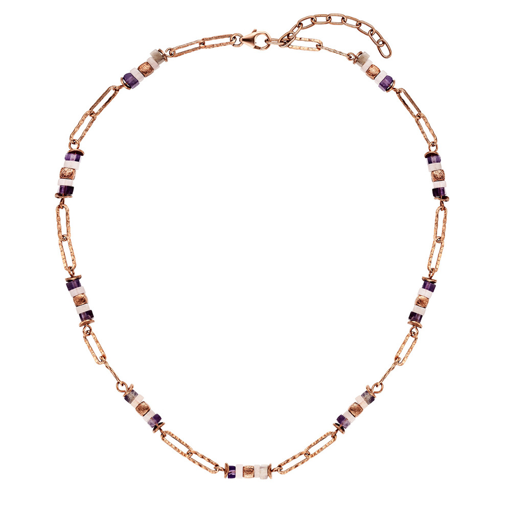 Julie Julsen Loving Stones Necklace 925 silver rose gold plated with amethyst and rose quartz 45cm long