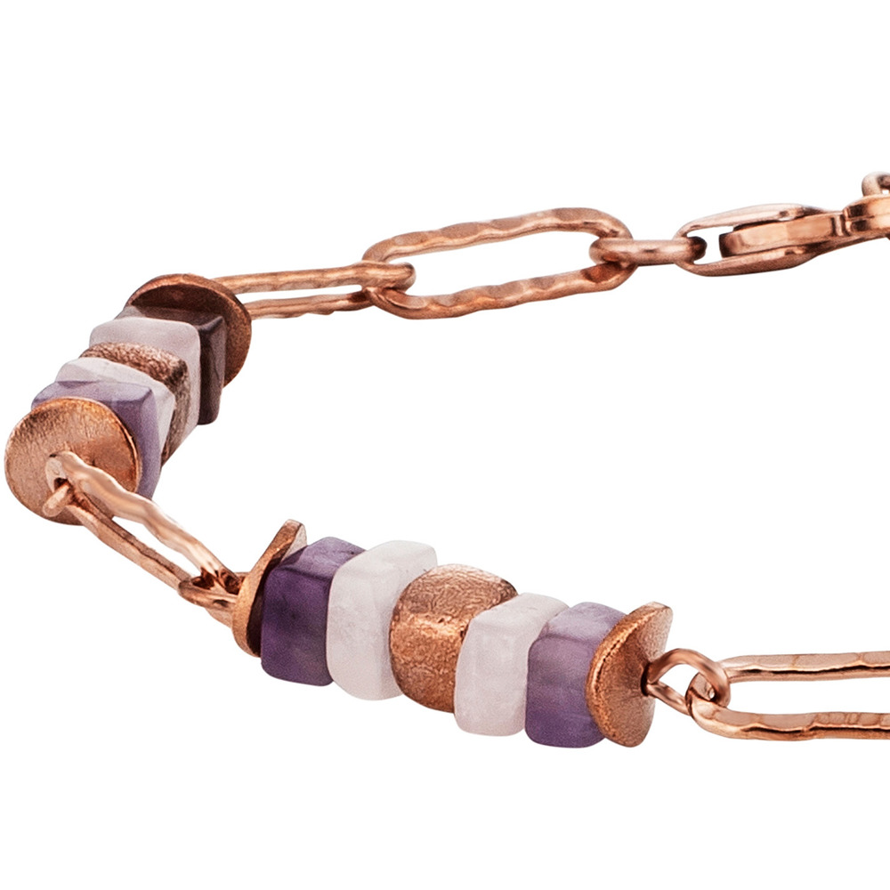 Julie Julsen Loving Stones Bracelet 925 silver rose gold plated with amethyst and rose quartz 19.50cm long