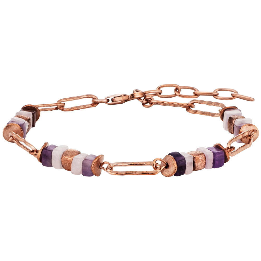 Julie Julsen Loving Stones Bracelet 925 Argent Rose Doré avec Améthyste et Quartz Rose 19.50cm de long