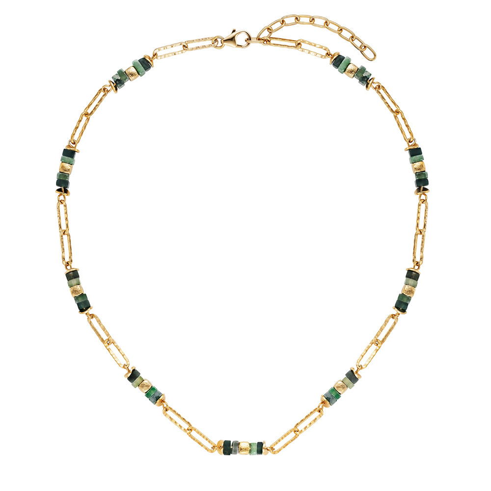 Julie Julsen Loving Stones Necklace 925 silver gold plated with green Baumachat and Amazonite 45cm long