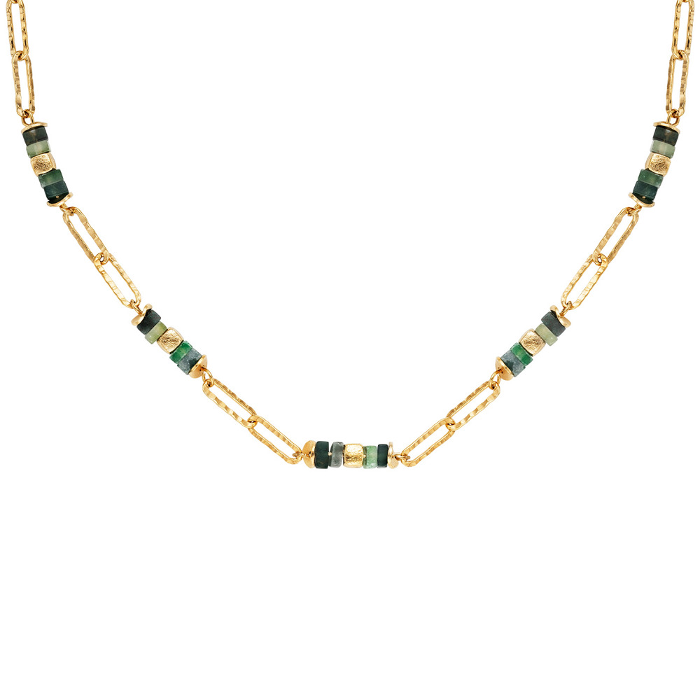 Julie Julsen Loving Stones Necklace 925 silver gold plated with green Baumachat and Amazonite 45cm long