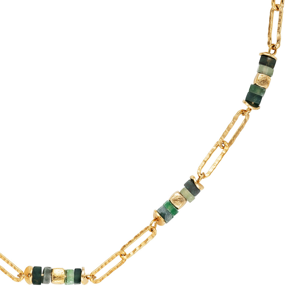 Julie Julsen Loving Stones Necklace 925 silver gold plated with green Baumachat and Amazonite 45cm long