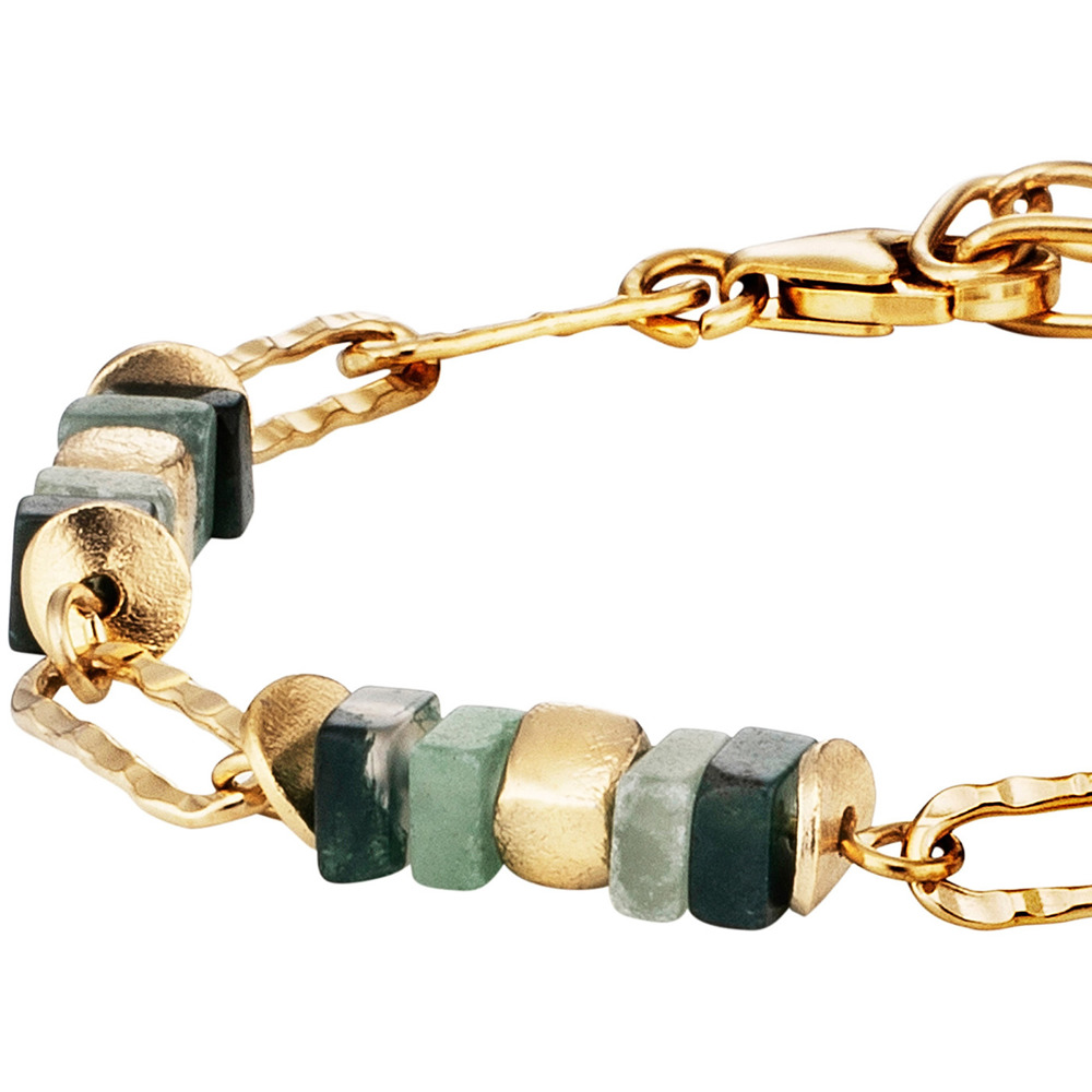 Julie Julsen Loving Stones Bracelet 925 argent plaqué or avec Baumachat vert et Amazonite 19.50cm de long