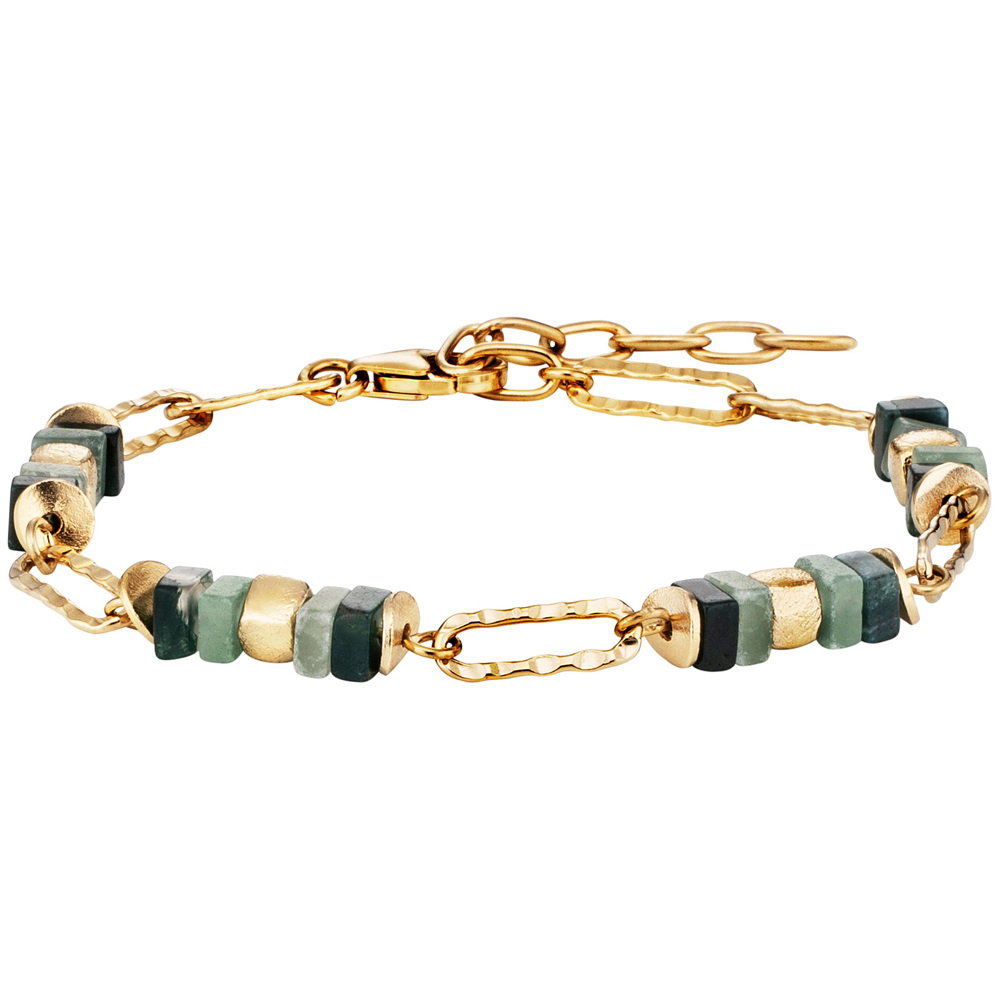 Julie Julsen Loving Stones Bracelet 925 argent plaqué or avec Baumachat vert et Amazonite 19.50cm de long