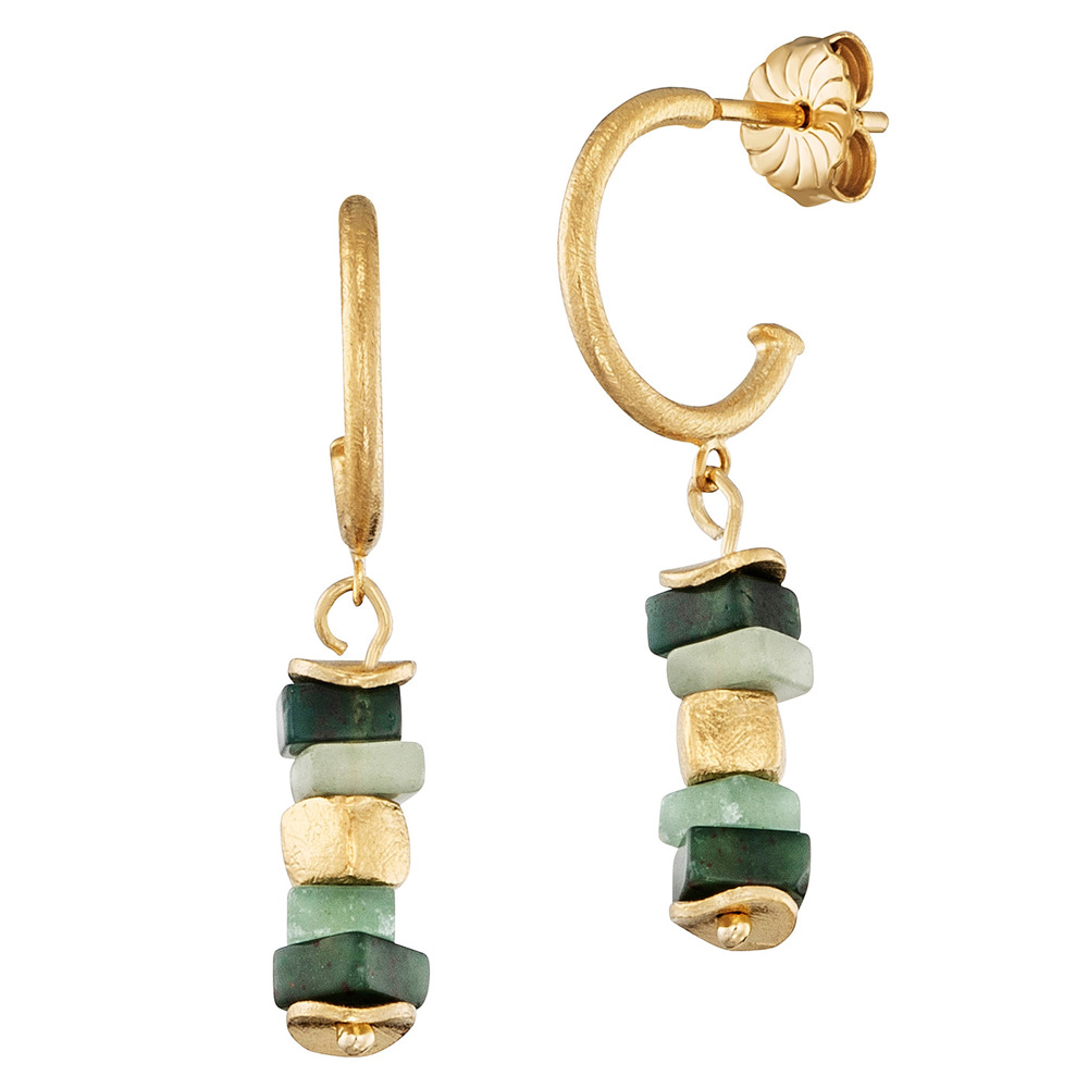 Julie Julsen Loving Stones Boucles d’oreilles 925 argent plaqué or avec du baumachat vert et de l’amazonite 1.50cm de long