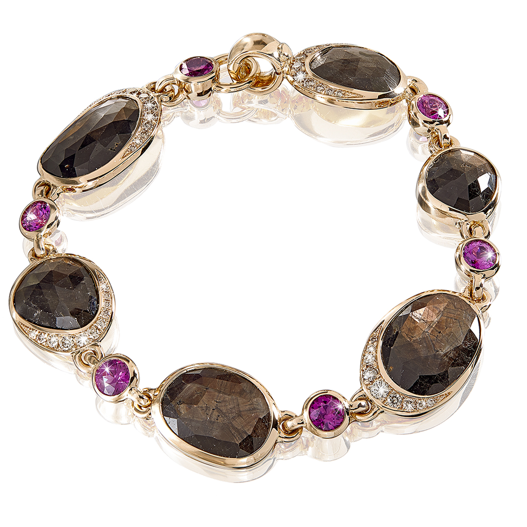 Armband Roségold mit 6 braunen Safiren und Brillanten champagnerfarbig