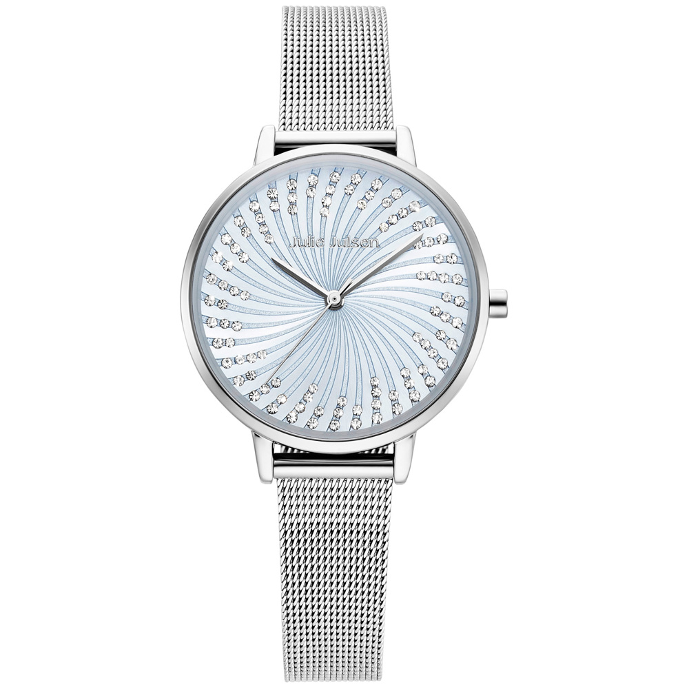 Julie Julsen Shiny stainless steel with cubic zirconia and mesh band