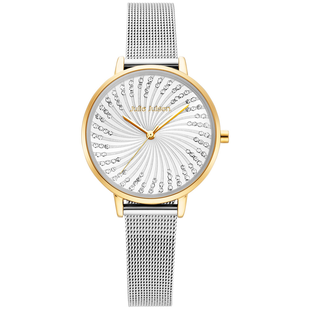 Julie Julsen Shiny stainless steel gold plated with cubic zirconia and mesh band