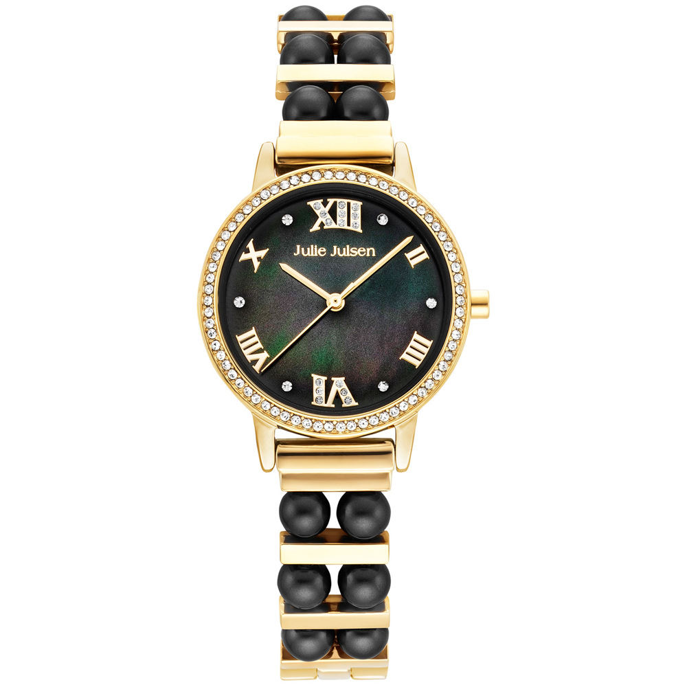 Julie Julsen Pearls Stainless Steel Gold Plated with Black Mother of Pearl Dial