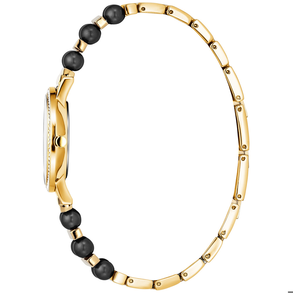 Julie Julsen Pearls Stainless Steel Gold Plated with Black Mother of Pearl Dial