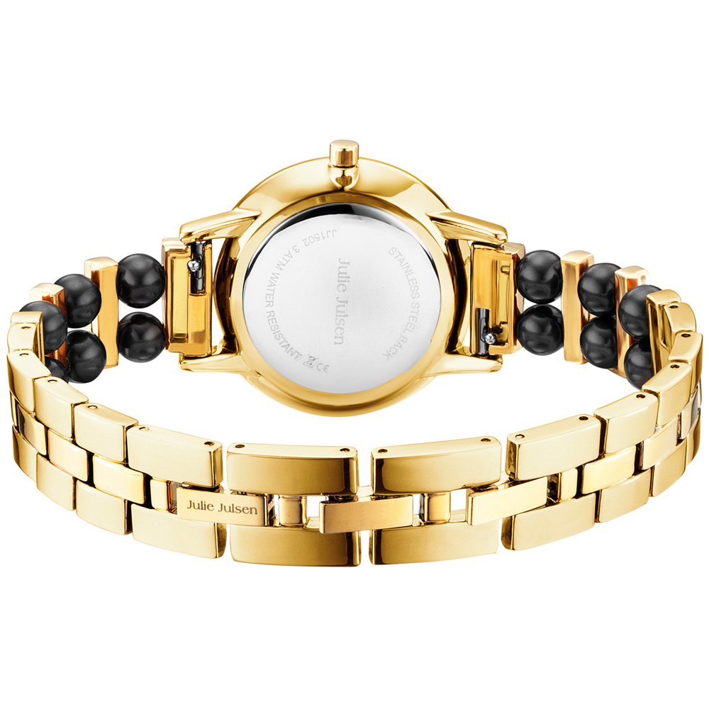 Julie Julsen Pearls Stainless Steel Gold Plated with Black Mother of Pearl Dial