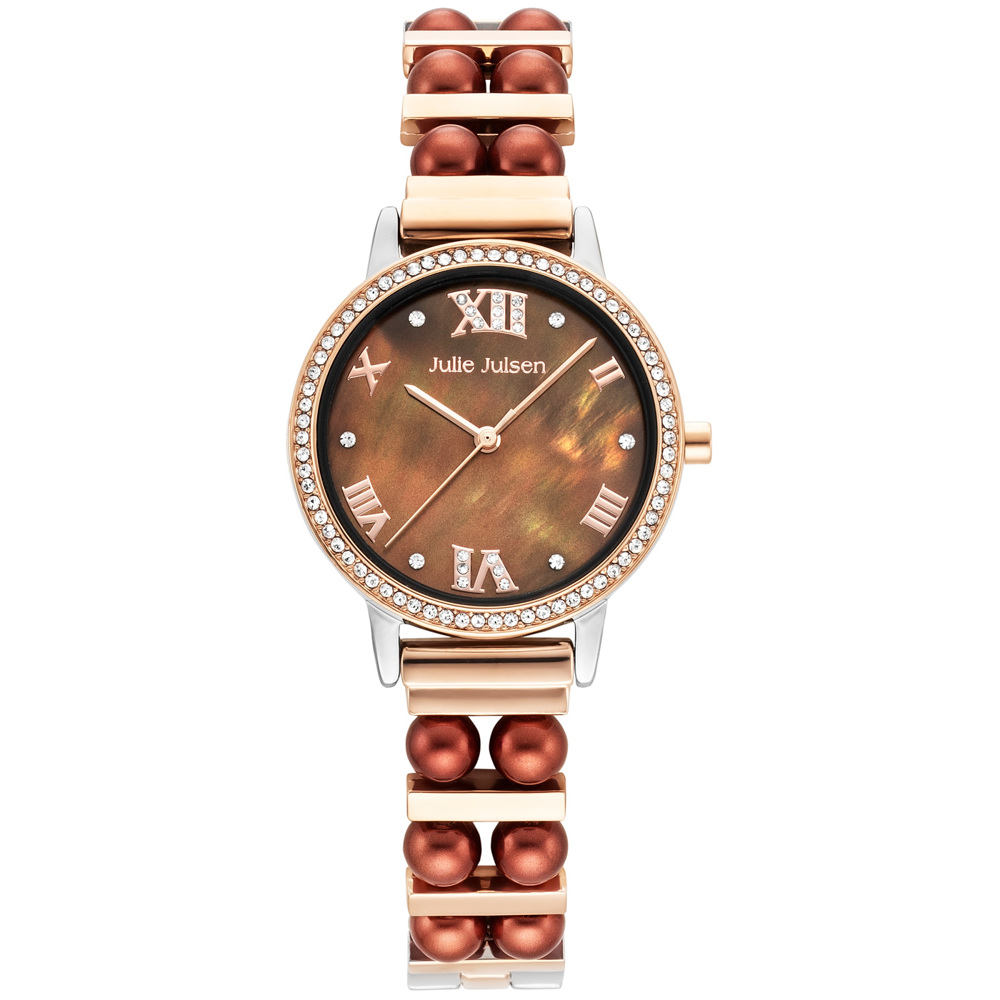 Julie Julsen Pearls Stainless Steel Gold Plated with Brown Mother of Pearl Dial