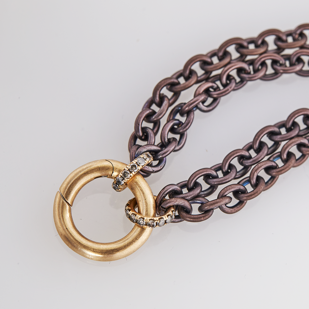 Collier 2 - Rang Inox braun, Roségold mit Brillanten, Messerer Juwelier Zürich