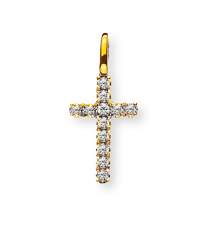 AURONOS Prestige Pendentif en croix 18K or jaune 1.0cm longueur 0.6cm largeur avec diamants 0.07ct