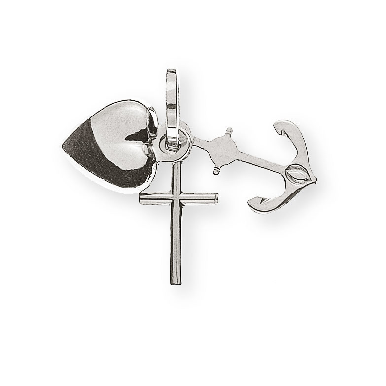 AURONOS Prestige Cross Pendant Faith, Love and Hope 18K White Gold 0.6cm Length 1.0cm Width