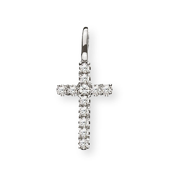 AURONOS Prestige Pendentif en croix 18K or blanc 1.0cm longueur 0.6cm largeur avec diamants 0.07ct