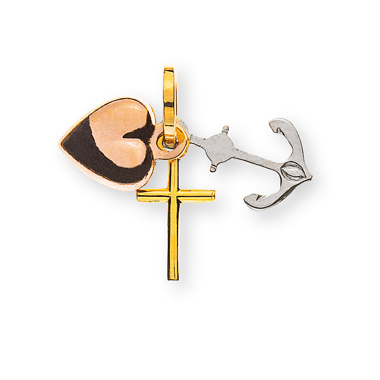 AURONOS Prestige Cross pendant faith, love and hope 18K tricolor 1.0cm length 0.6cm