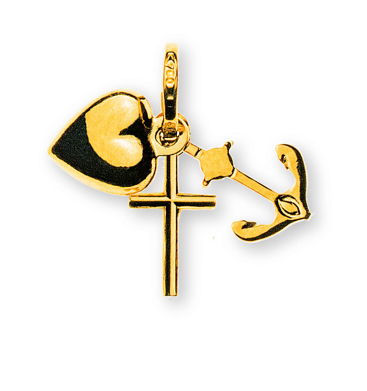 AURONOS Prestige Cross Pendant Faith, Love and Hope 18K Yellow Gold 0.6cm Length 1.0cm Width