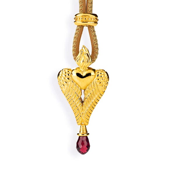 Drachenfels Carpe Diem medium heart pendant made of 925 silver gold plated with garnet ramps length 4.7cm width 2.2cm