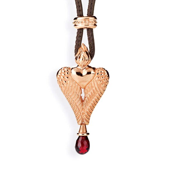 Drachenfels Carpe Diem Pendentif coeur moyen en argent 925 plaqué or rouge avec paillettes grenat longueur 4.7cm largeur 2.2cm