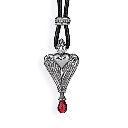 Drachenfels Carpe Diem Pendentif cœur moyen en argent 925 dans un look vintage avec paillettes grenat longueur 4.7cm largeur 2.2cm